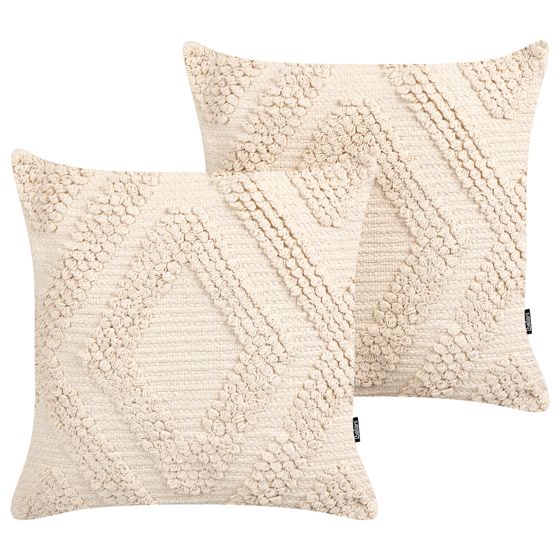 Set med 2 prydnadskuddar CATALPA 45 x 45 cm Bomull Vit Geometriskt tryck