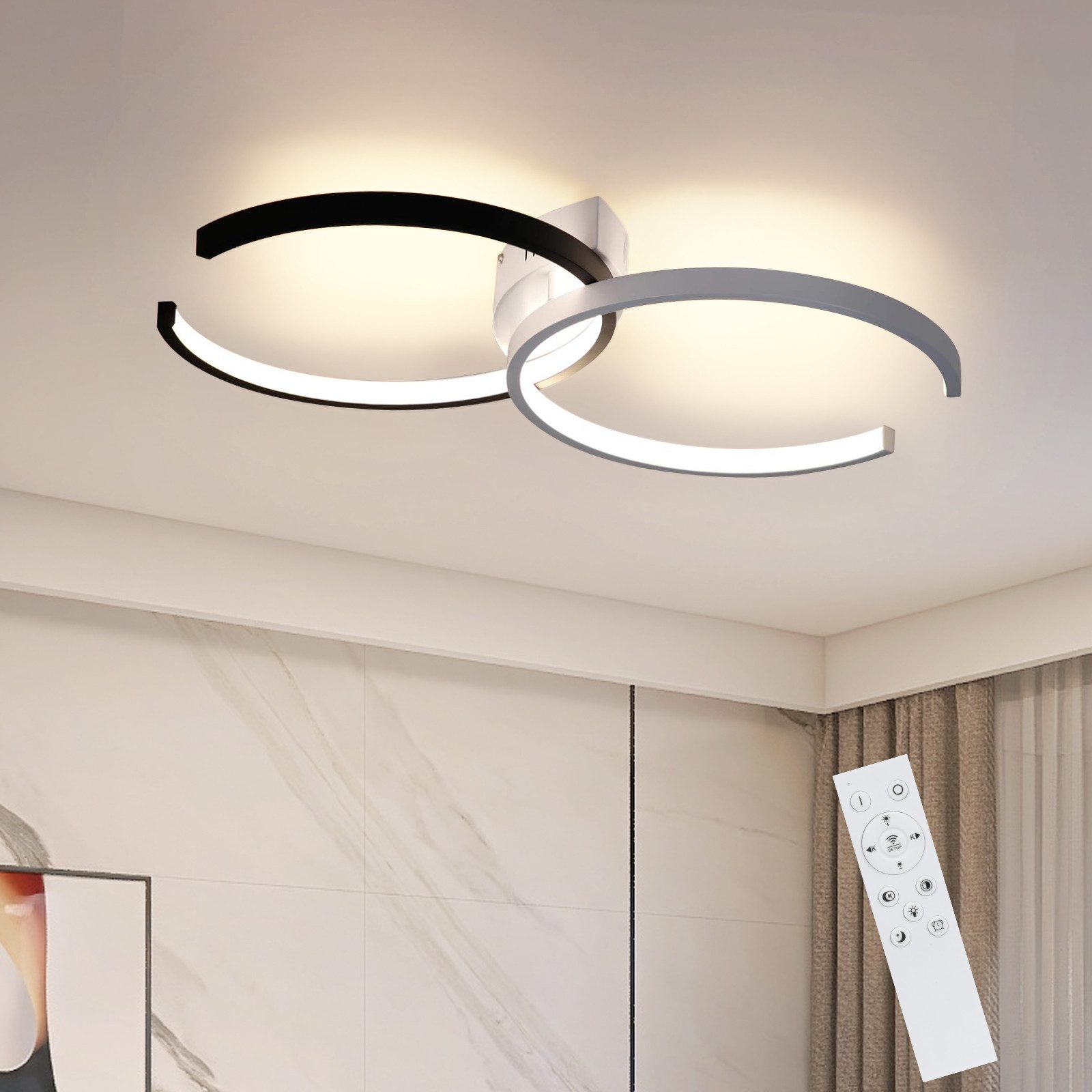 NETTLIFE LED-taklampa, 37W, 54x32x8,5cm, Modern dimbar med fjärrkontroll, Metall, Vardagsrumslampa, För sovrum