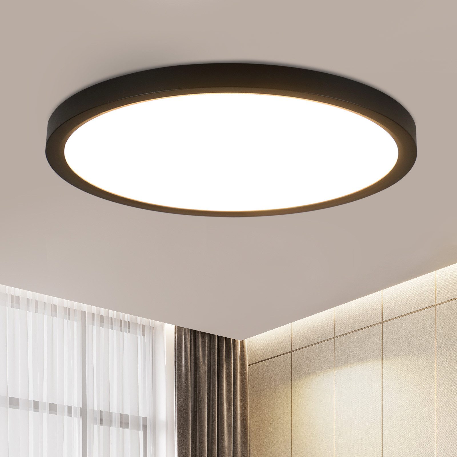 NETTLIFE LED - taklampa Ø 30 cm - 24 W, svart, 3000 K - Modern belysning för kök, badrum, hall, sovrum