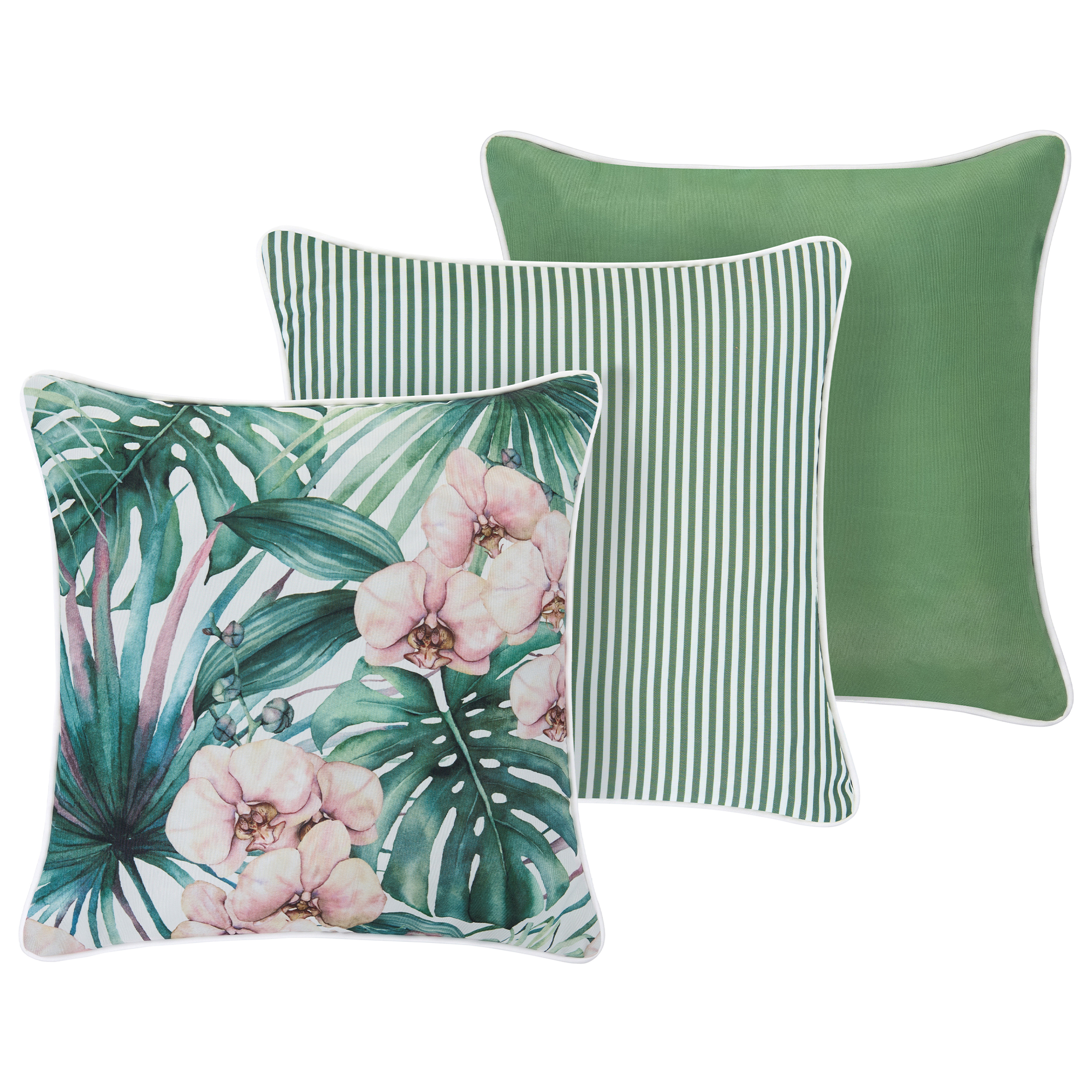 Set med 3 utomhusdynor CATAPLA Växtmotiv 45 x 45 cm Grön