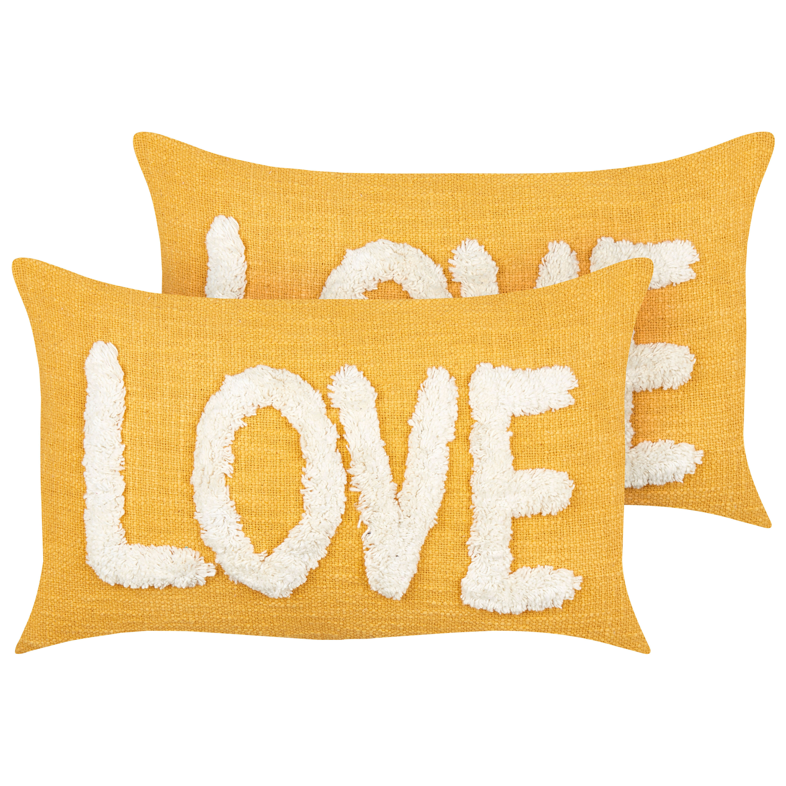 Set med 2 prydnadskuddar LOVE 30 x 50 cm Bomull Gul
