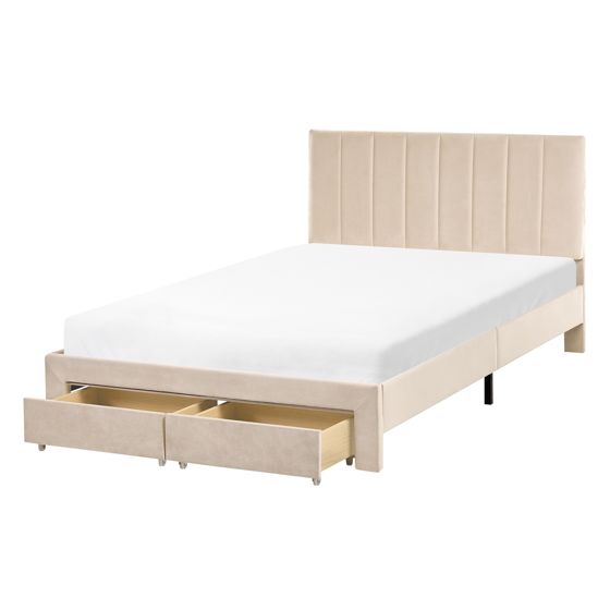 Säng med förvaringslådor LONZAC Sammet Beige 120 x 200 cm