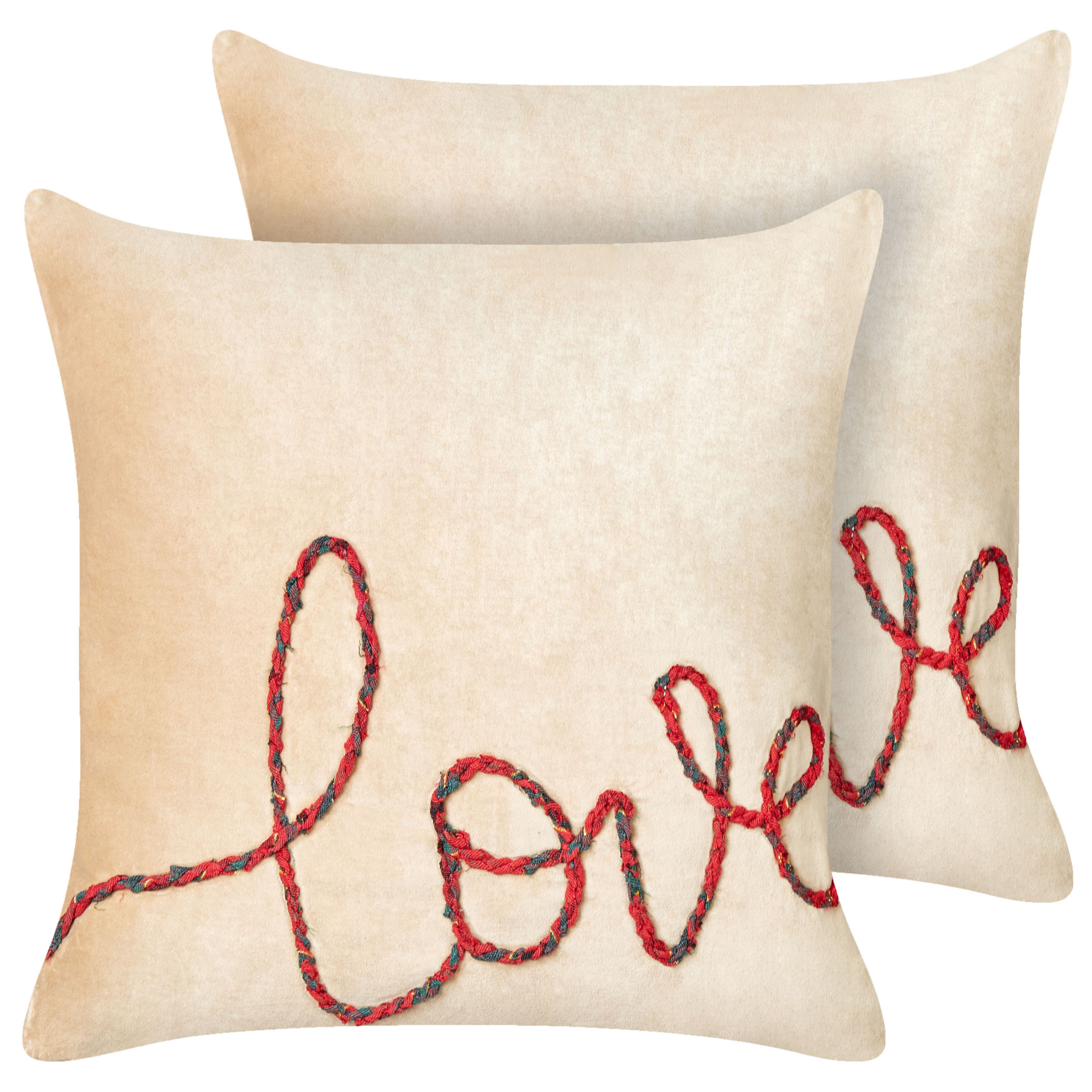 Set med 2 prydnadskuddar ROTALA 45 x 45 cm Bomull Beige Text