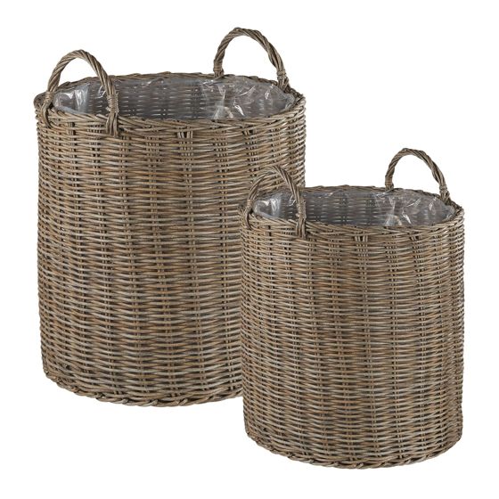 Set med 2 växtkorgar i rotting BITOLA 40/48 cm Konstrotting Brun