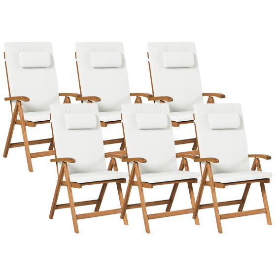 Set med 6 stolar med dynor JAVA PREMIUM Akaciaträ Off-White