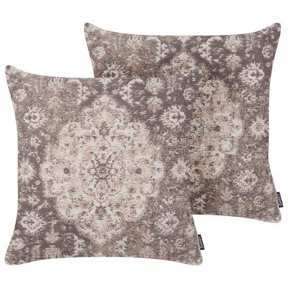 Set med 2 prydnadskuddar MIMISAL 45 x 45 cm Bomull Brun Orientaliskt tryck