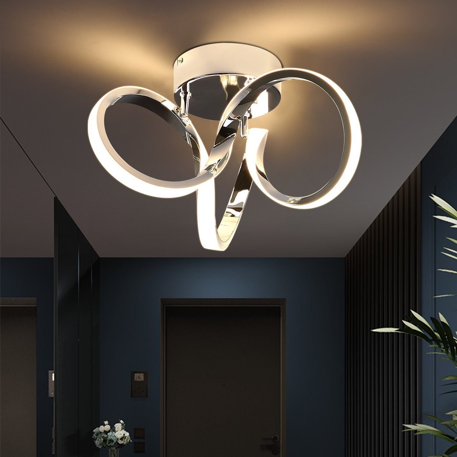 NETTLIFE LED - taklampa Krom 31cm modern, 19W, varmvit, 3000K, halllampa, för vardagsrum, sovrum, kontor