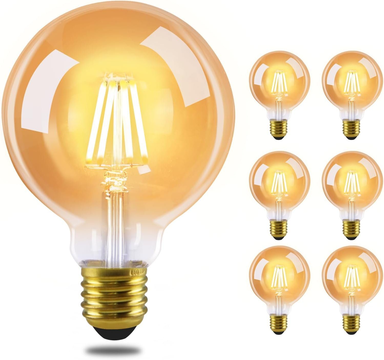 NETTLIFE 6 st E27 LED - vintage - glödlampor - G80 2700K 4W Edison varmvita glödlampor, perfekta för hotell, hem