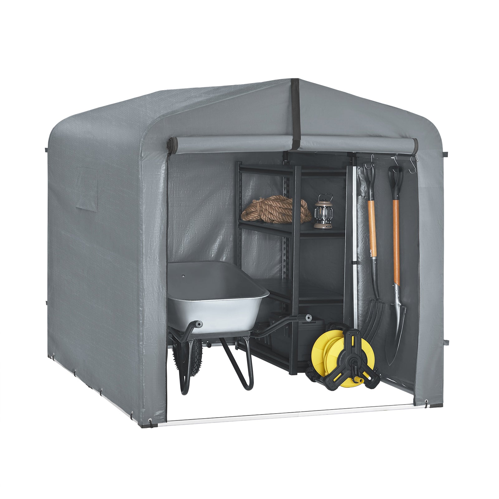 SoBuy Cykelgarage väderbeständigt utrustningsskjul cykelgarage för 2–4 cyklar carport tält med UV-skydd cykelskjul för regnskydd motorcykel garage trädgårdshus grå 159 x 165 x 219 cm KLS11-L-DG