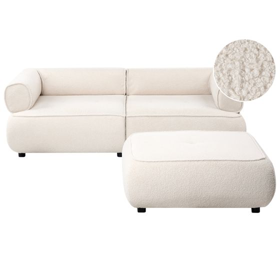 Soffa 3-sits SALLA med fotpall Bouclé Off-White