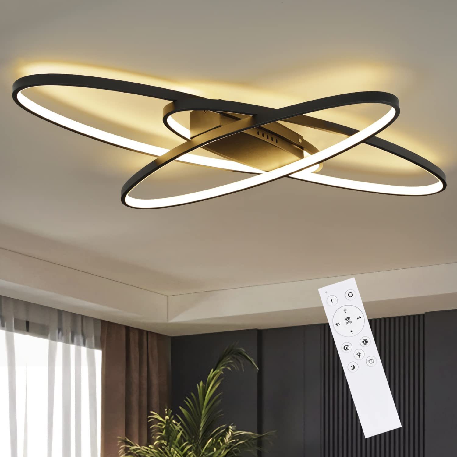 NETTLIFE LED-taklampa för vardagsrum, dimbar, med fjärrkontroll, modern halltaklampa 3000-6500K 75W