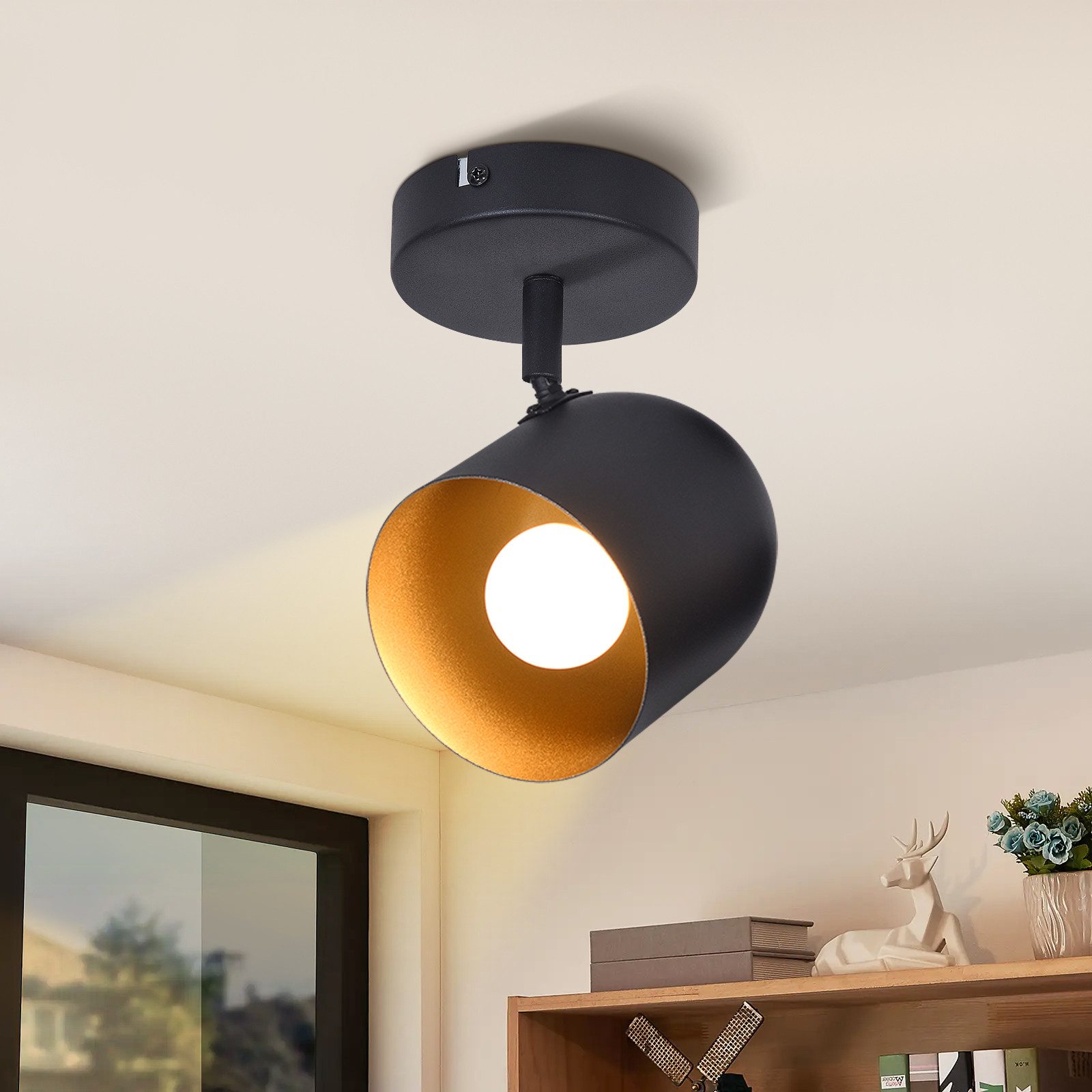 NETTLIFE - taklampa E14, takspotlight, gyllensvart, vintage - industrilampa, för hallen