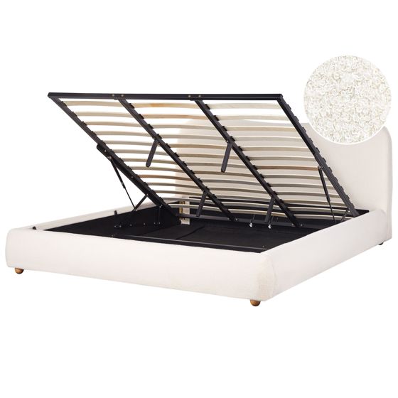Säng med förvaring BLAGNAC Bouclé Off-White 180 x 200 cm