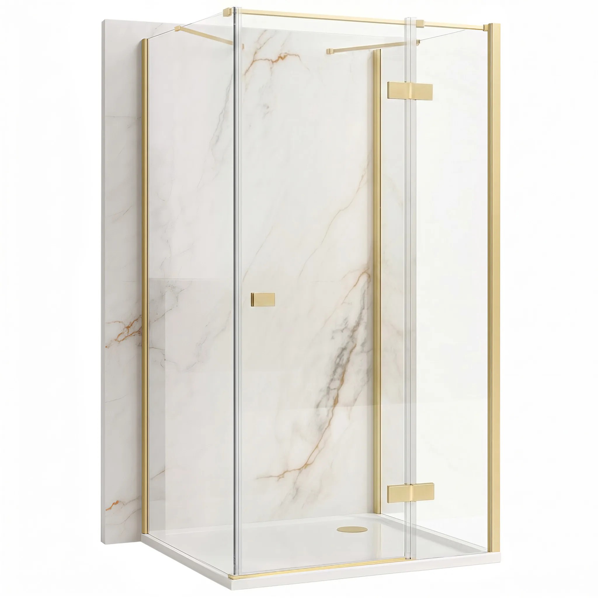 REA Duschkabin För Väggplacering Atlas 100x100 Vänster Borstat Guld, 100x100x200cm