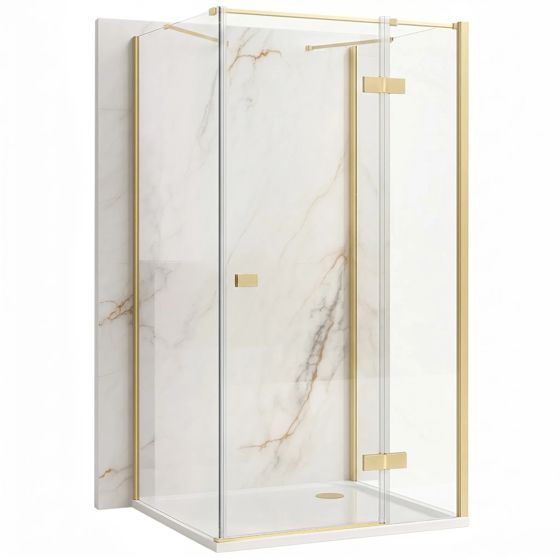 REA Duschkabin För Väggplacering Atlas 100x100 Vänster Borstat Guld, 100x100x200cm