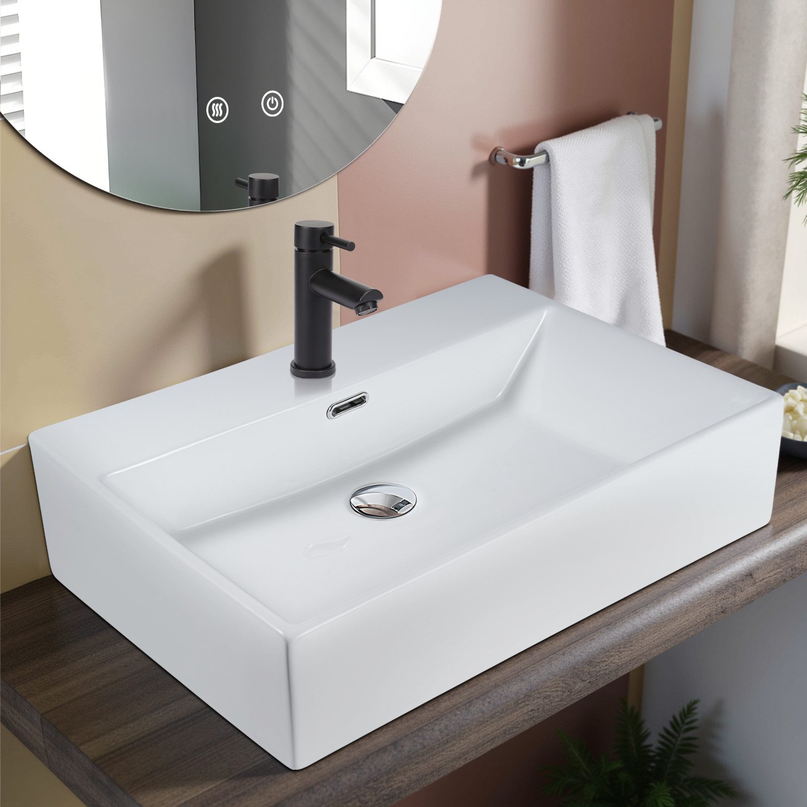 NETTLIFE Bänkskiva, Vit Keramik Badrumshandfat - Fyrkantigt Handfat 60*42cm