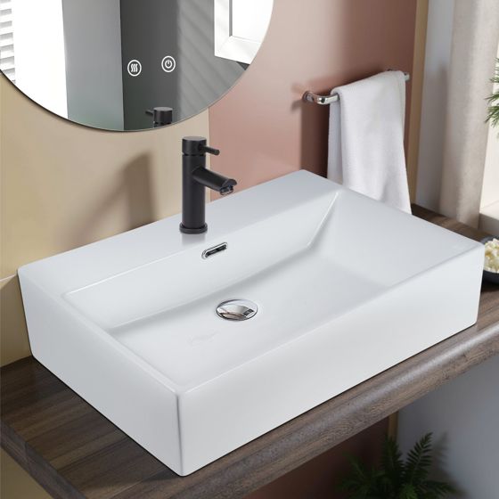 NETTLIFE Bänkskiva, Vit Keramik Badrumshandfat - Fyrkantigt Handfat 60*42cm