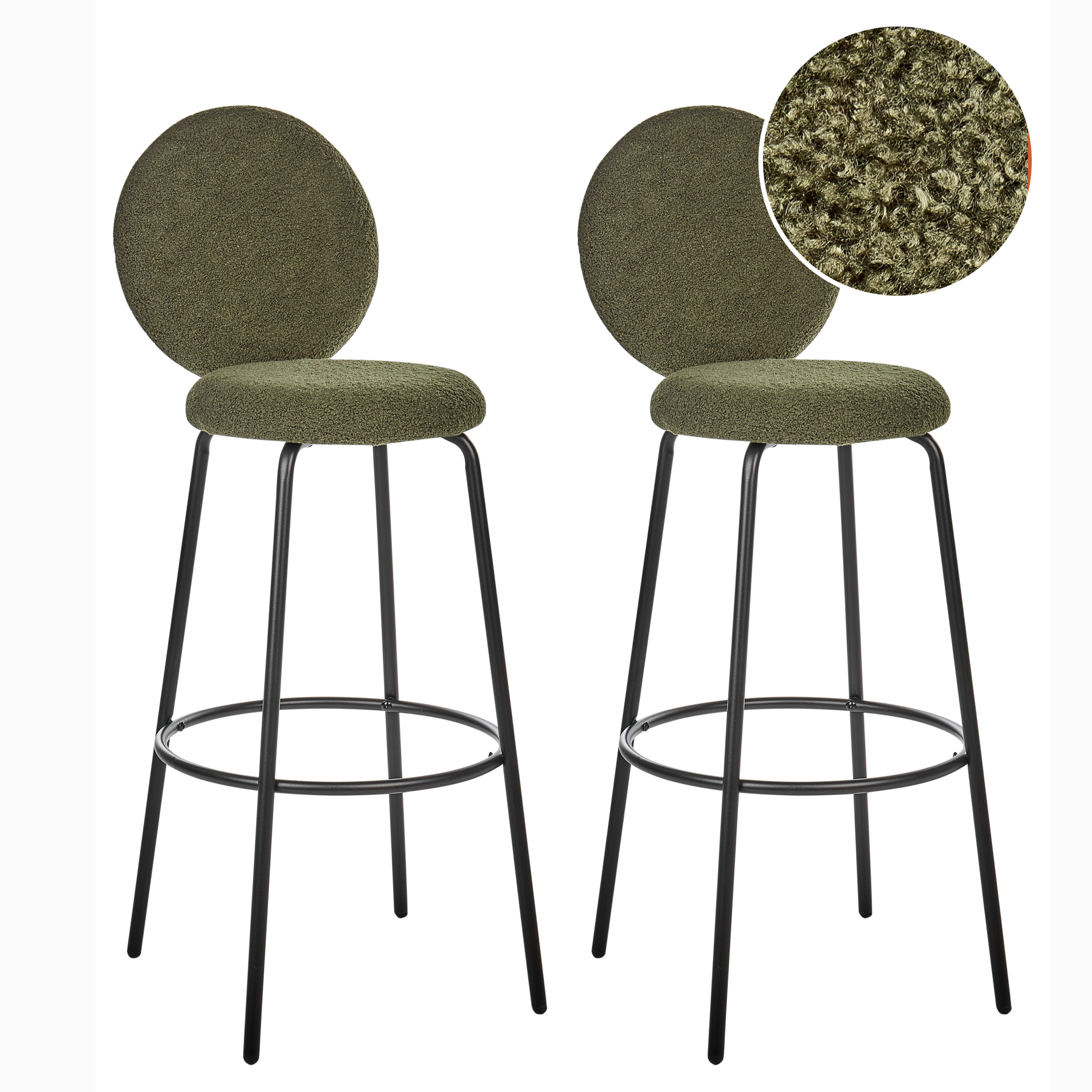 Set med 2 barstolar EMERY Bouclé Mörkgrön