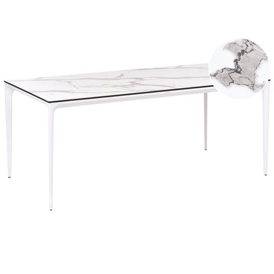 Trädgårdsmatbord SOVARETO 180 cm 90 cm Marmoreffekt Vit marmor