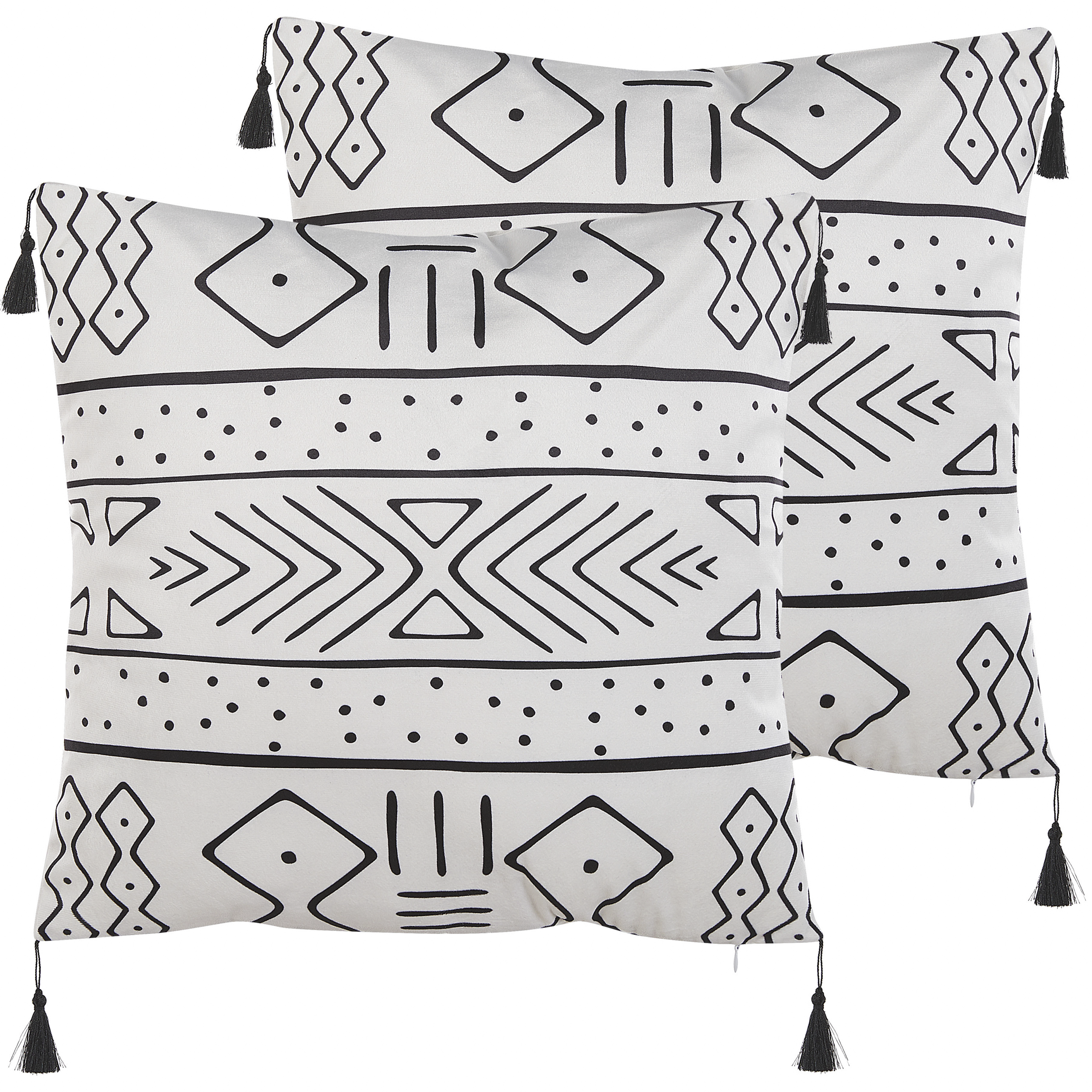 Set med 2 prydnadskuddar SCHEFFLERA 45 x 45 cm Sammet Vit Geometriskt tryck