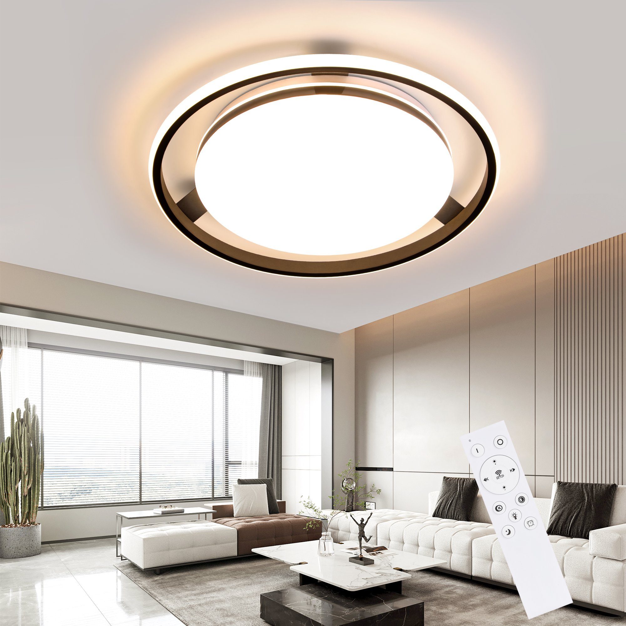 NETTLIFE modern svart, LED-taklampa med fjärrkontroll, rund, vardagsrumslampa, med dimbar lampa, för sovrum, kök