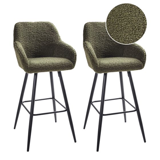 Set med 2 barstolar CASMALIA Bouclé Mörkgrön