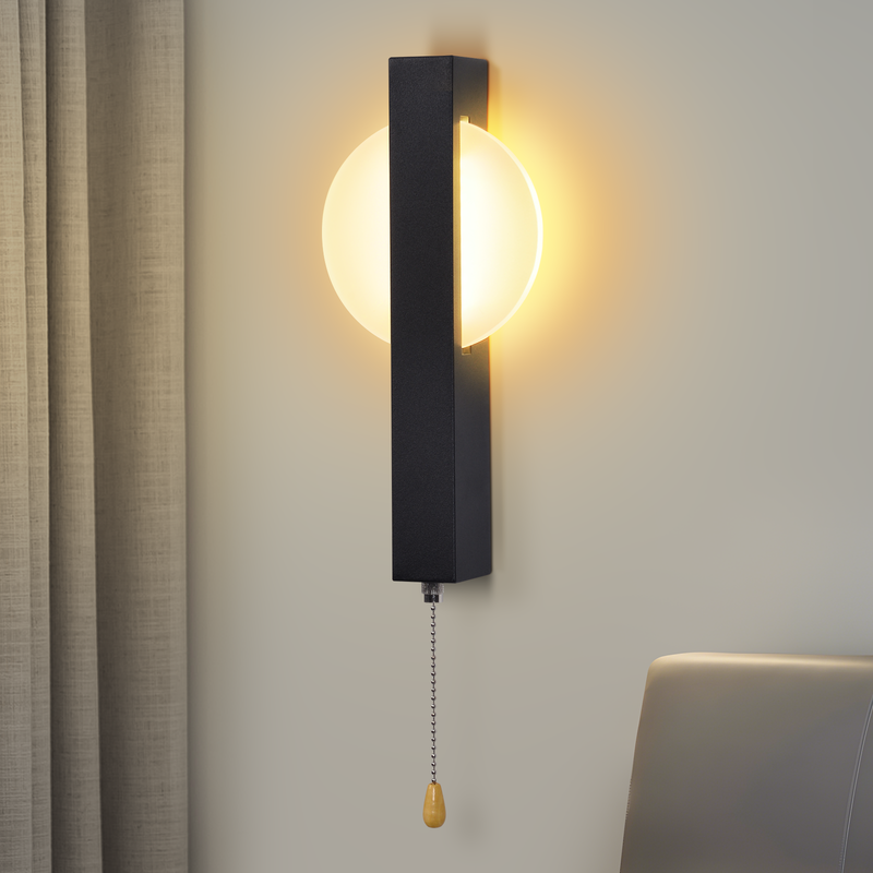 NETTLIFE Svart inomhusvägglampa med LED-belysning, med strömbrytare - Inomhusbelysning för hallen med dragströmbrytare, varmvit 3000 K, 6 W