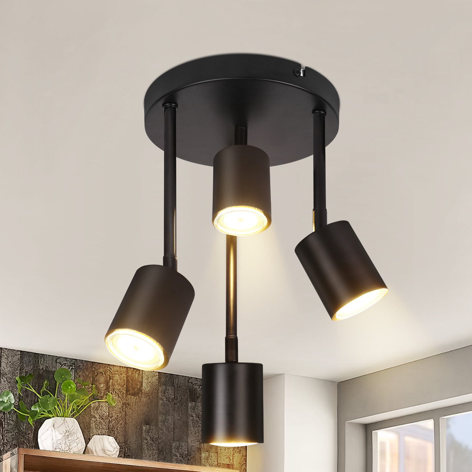 NETTLIFE Takspotlight, 4 lampor, svart, justerbar taklampa LED GU10, kökslampa, 350°