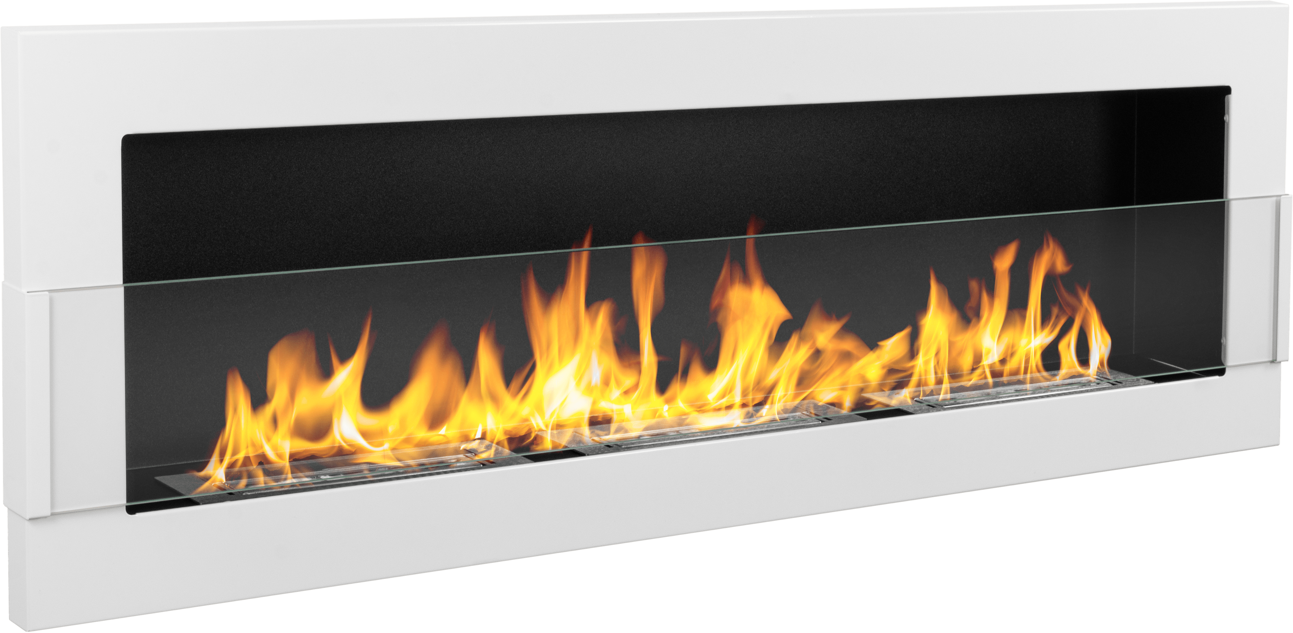 bioetanolkamin väggmonterad 1200 × 400 med säkerhetsglas – blank vit