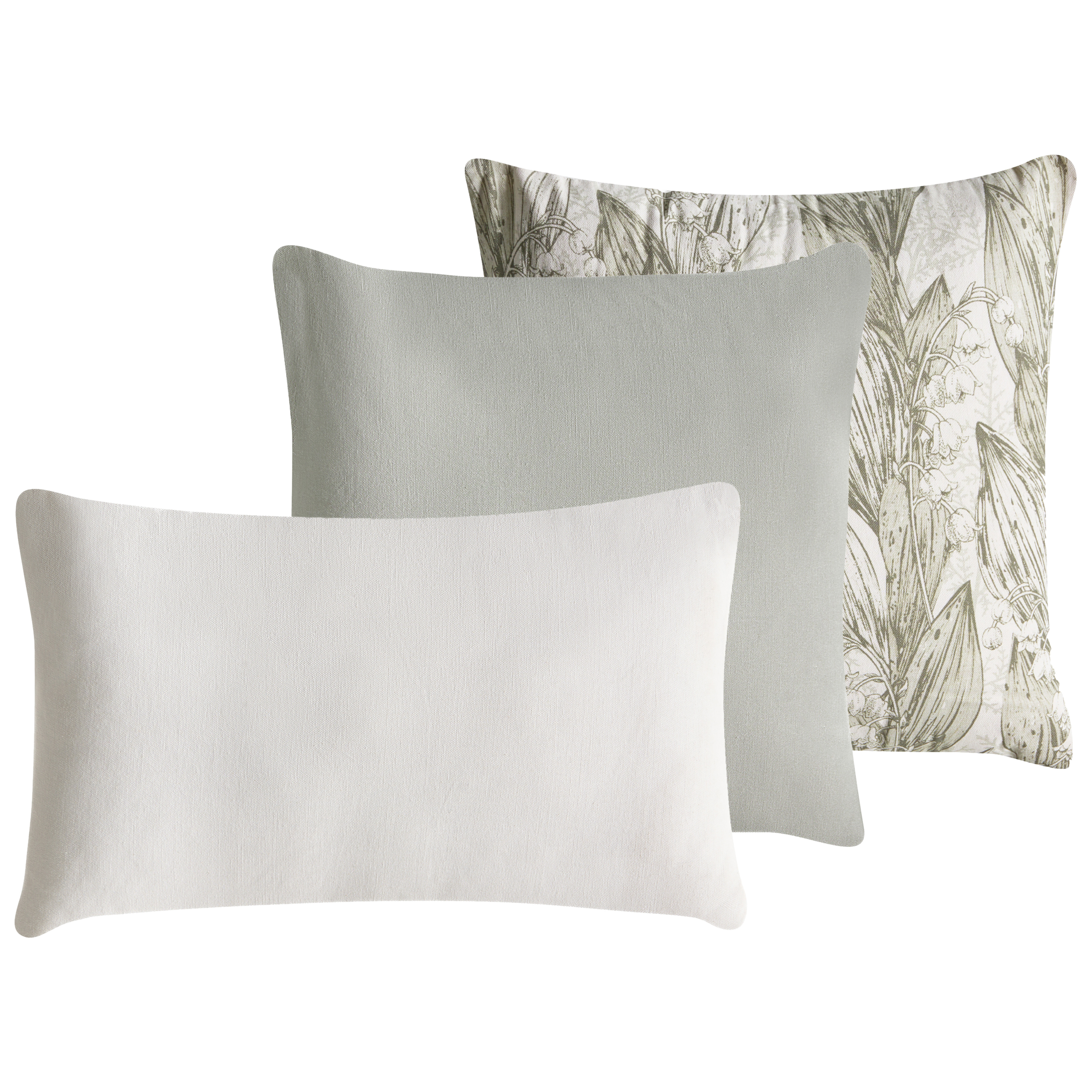 Set med 3 dekorativa kuddar XYLOPIA 30 x 50 cm 45 x 45 cm Bomull Grön Blommigt tryck