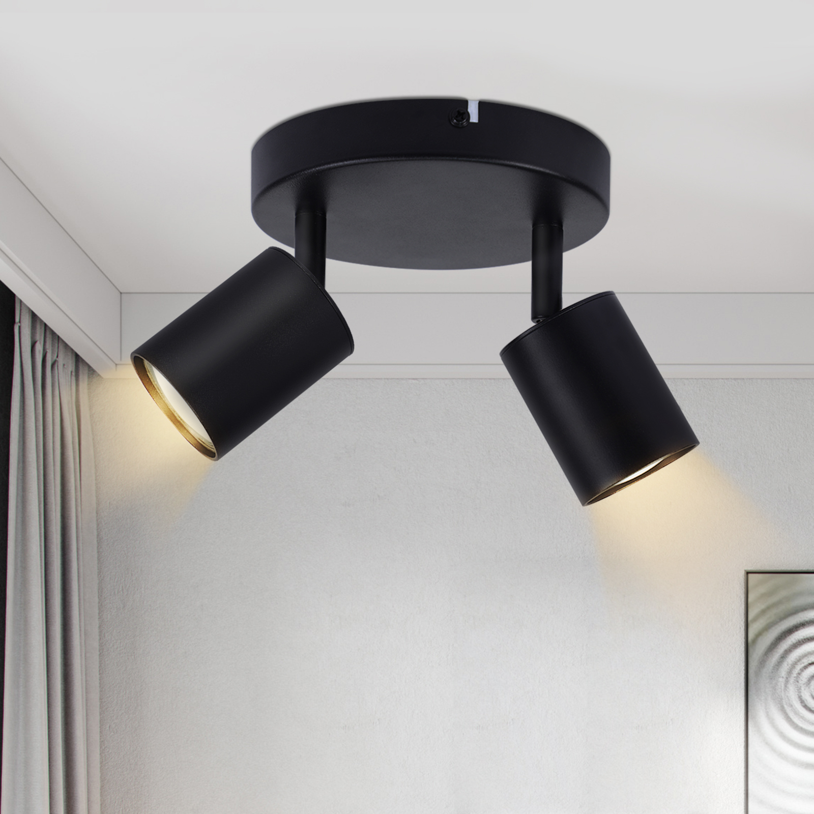 NETTLIFE LED-takspotlight, 2 lampor, svart, GU10, 330° justerbar, rund, modern taklampa