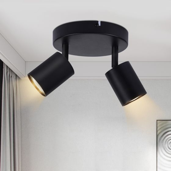 NETTLIFE LED-takspotlight, 2 lampor, svart, GU10, 330° justerbar, rund, modern taklampa