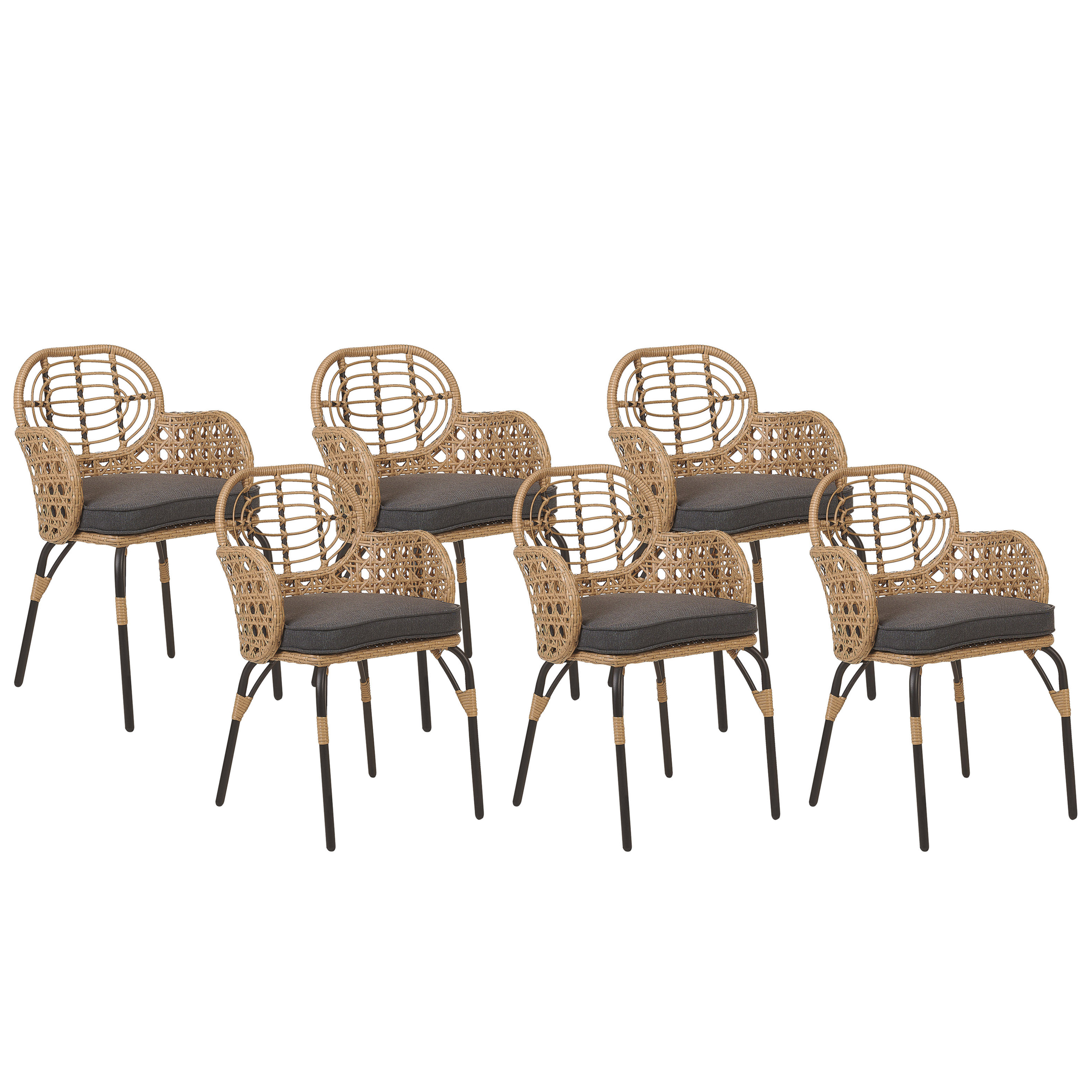 Set med 6 stolar med dynor PRATELLO Konstrotting Naturlig