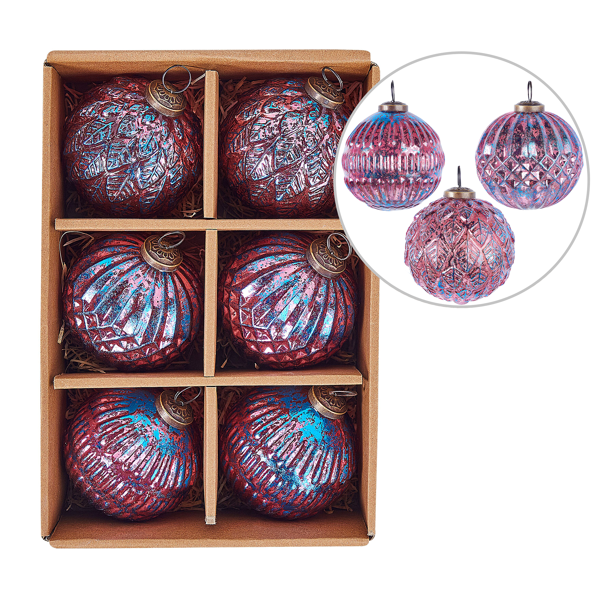 Set med 6 julgranskulor ASTRAL Glas Rosa