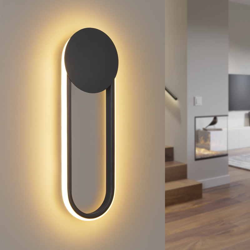 NETTLIFE LED-vägglampa för inomhusbruk - 12 W trapplampa 41 cm svart modern halllampa 3000 K