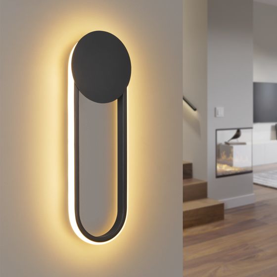 NETTLIFE LED-vägglampa för inomhusbruk - 12 W trapplampa 41 cm svart modern halllampa 3000 K