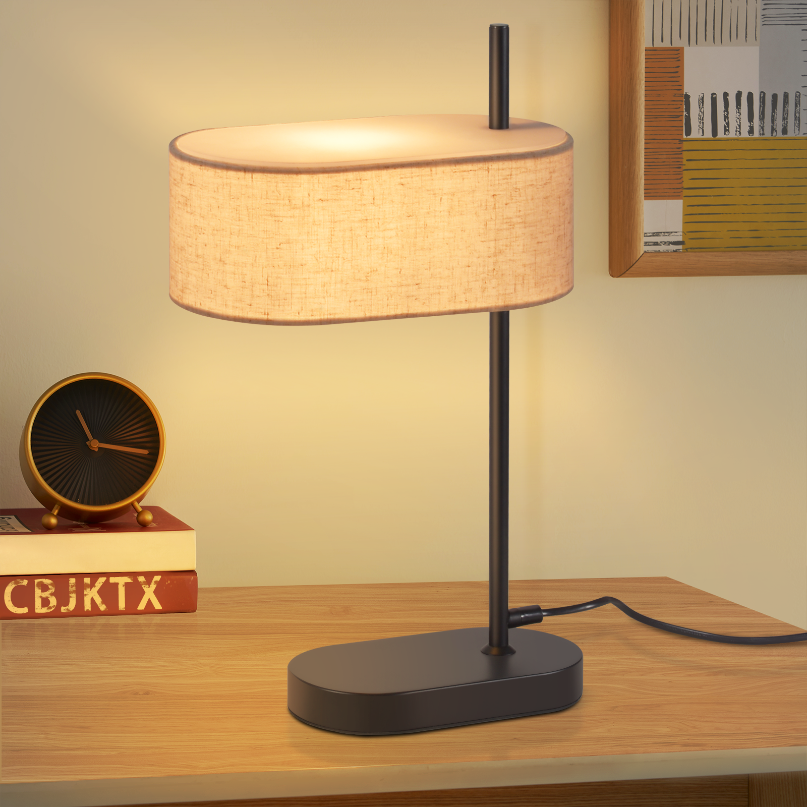 NETTLIFE Sängbordslampa, Sovrum Vintage, Bordslampa - 44 5 cm, E14 Svart, Linne, Retro med Strömbrytare