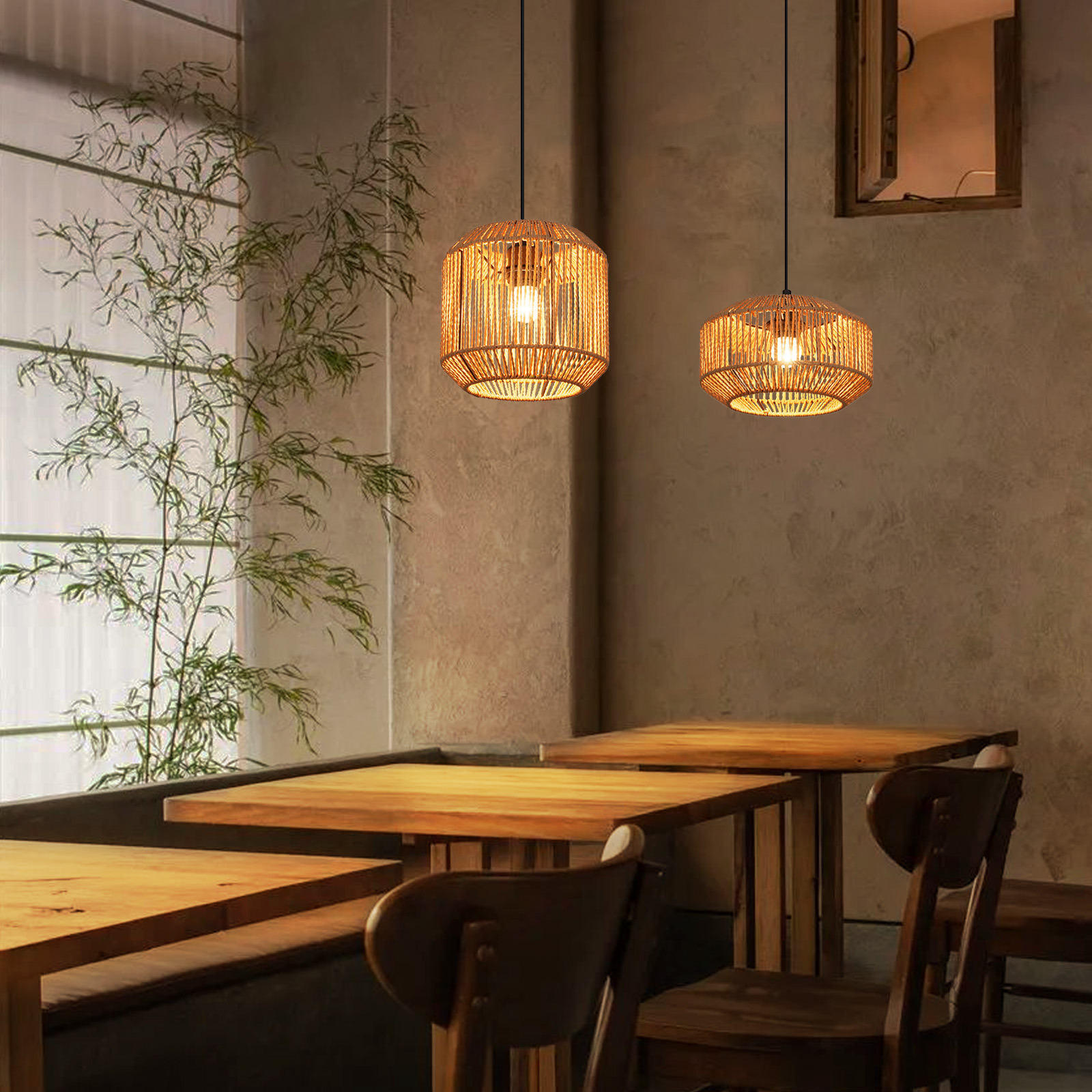 NETTLIFE Vintage - hängande lampa för matbordet, 1 ljuskälla, lykta med hamprepsmönster, E27 matlampa