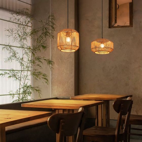 NETTLIFE Vintage - hängande lampa för matbordet, 1 ljuskälla, lykta med hamprepsmönster, E27 matlampa