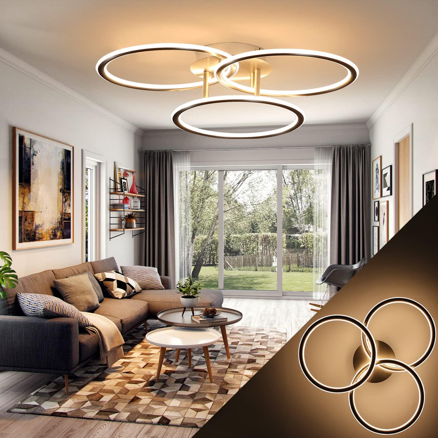 NETTLIFE LED - taklampa, modern, ringformad, ljus, varm, vit, 3000K, 41W, 3 lågor