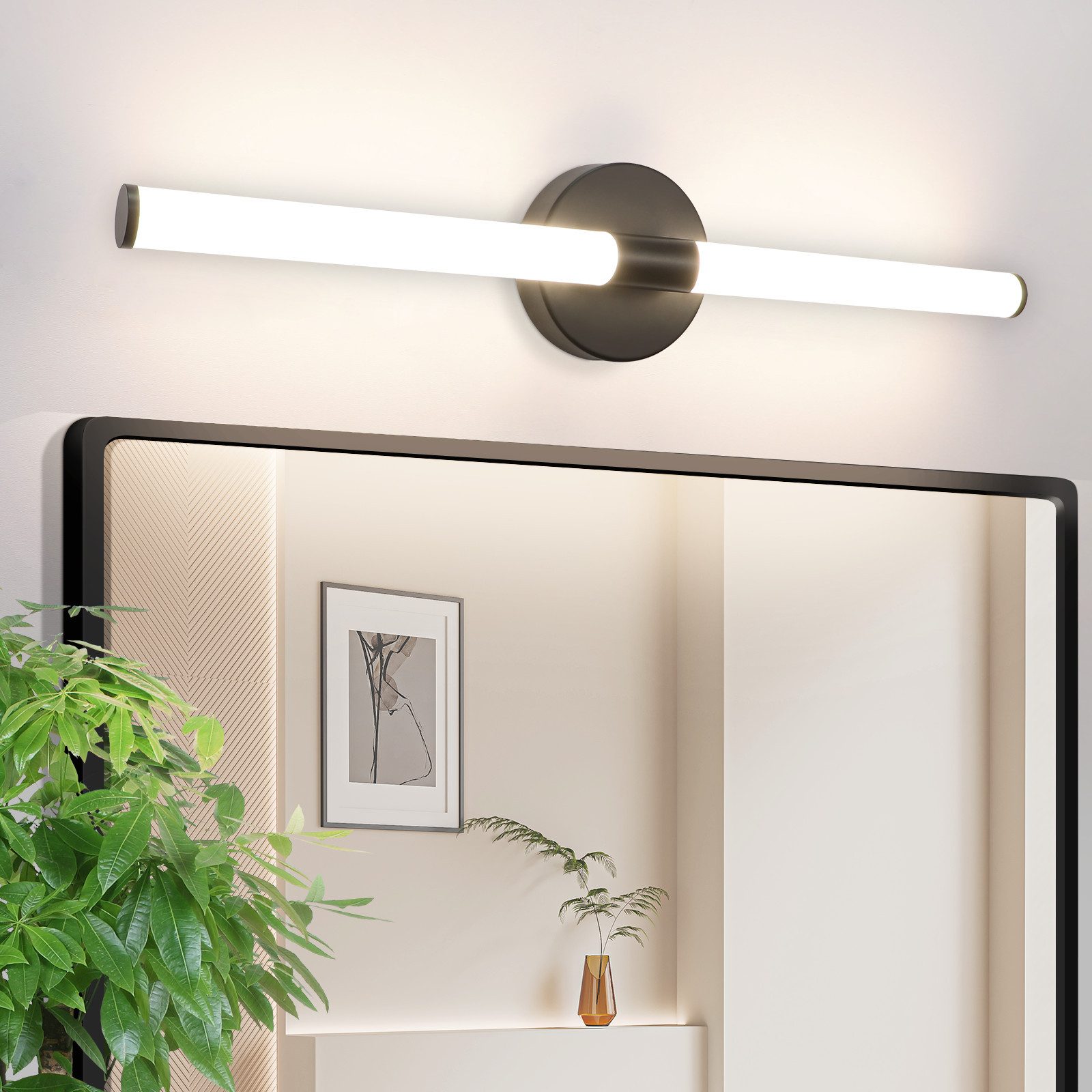 NETTLIFE LED-vägglampa för badrum 60 cm, 8 W, svart, 4000 K, IP44