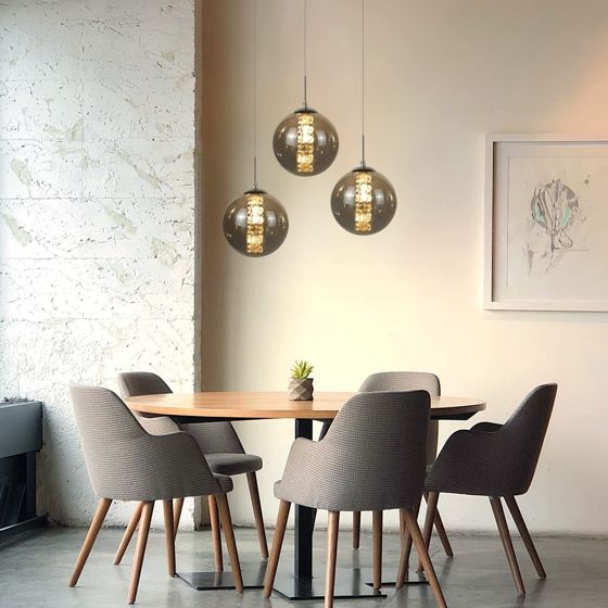 NETTLIFE pendellampa, grå, glas, diameter, 28 cm, G9, 3 ljus, modern färg, matbordslampa kök, vardagsrumslampa
