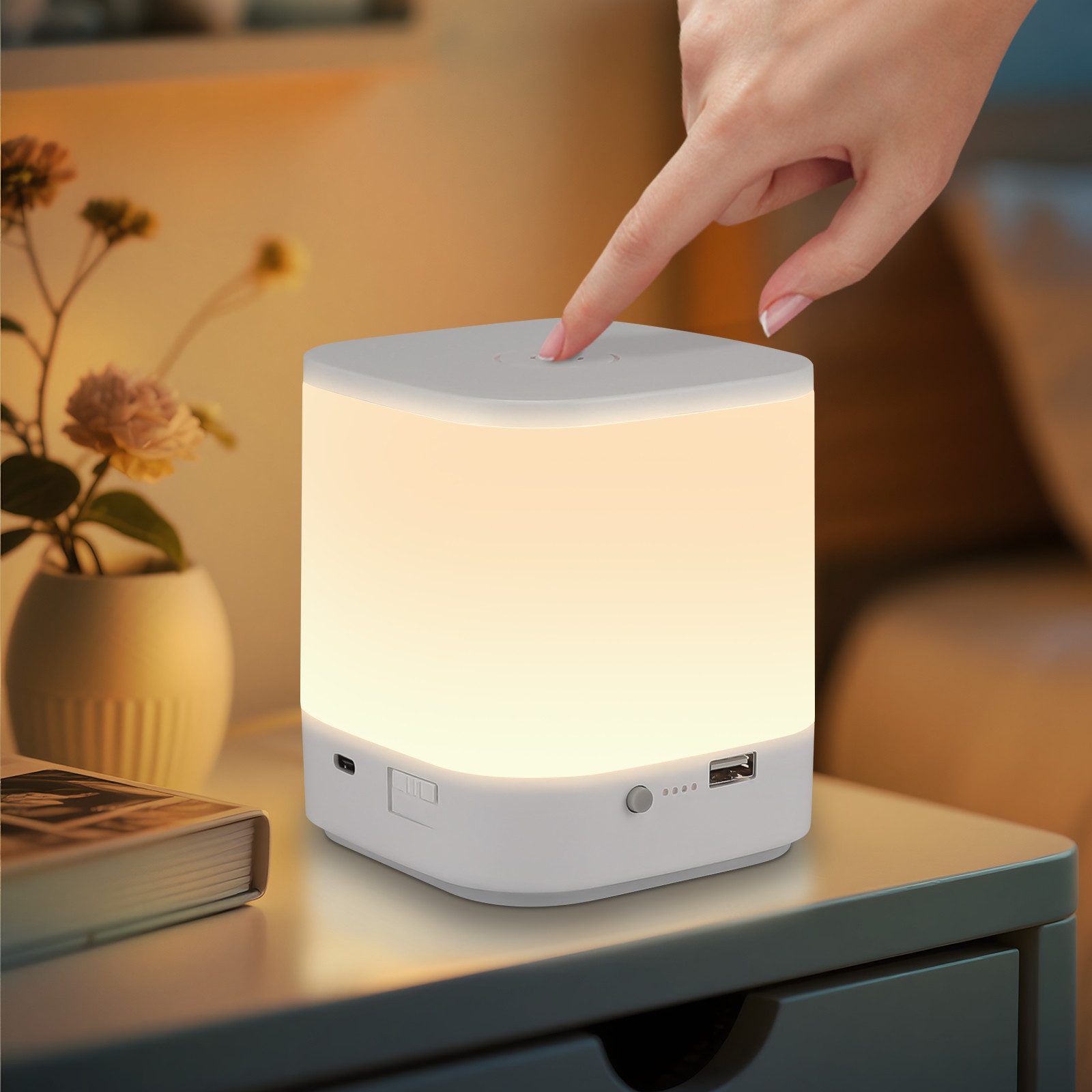 NETTLIFE LED-bordslampset med 1800mAh uppladdningsbart batteri, 3000-6500K USB-touchdimmer, 3 färgtemperaturer