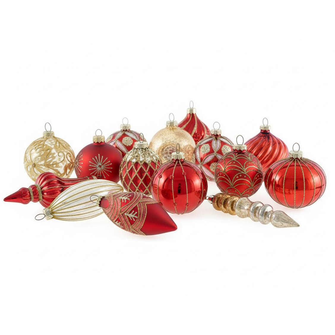 Set med 50 julgranskulor SPARKLE Glas Röd/ guld
