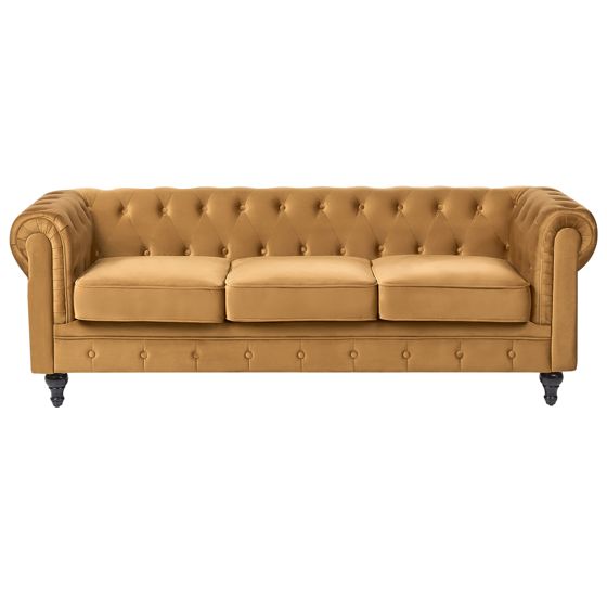 Soffa 3-sits CHESTERFIELD Sammet Guld