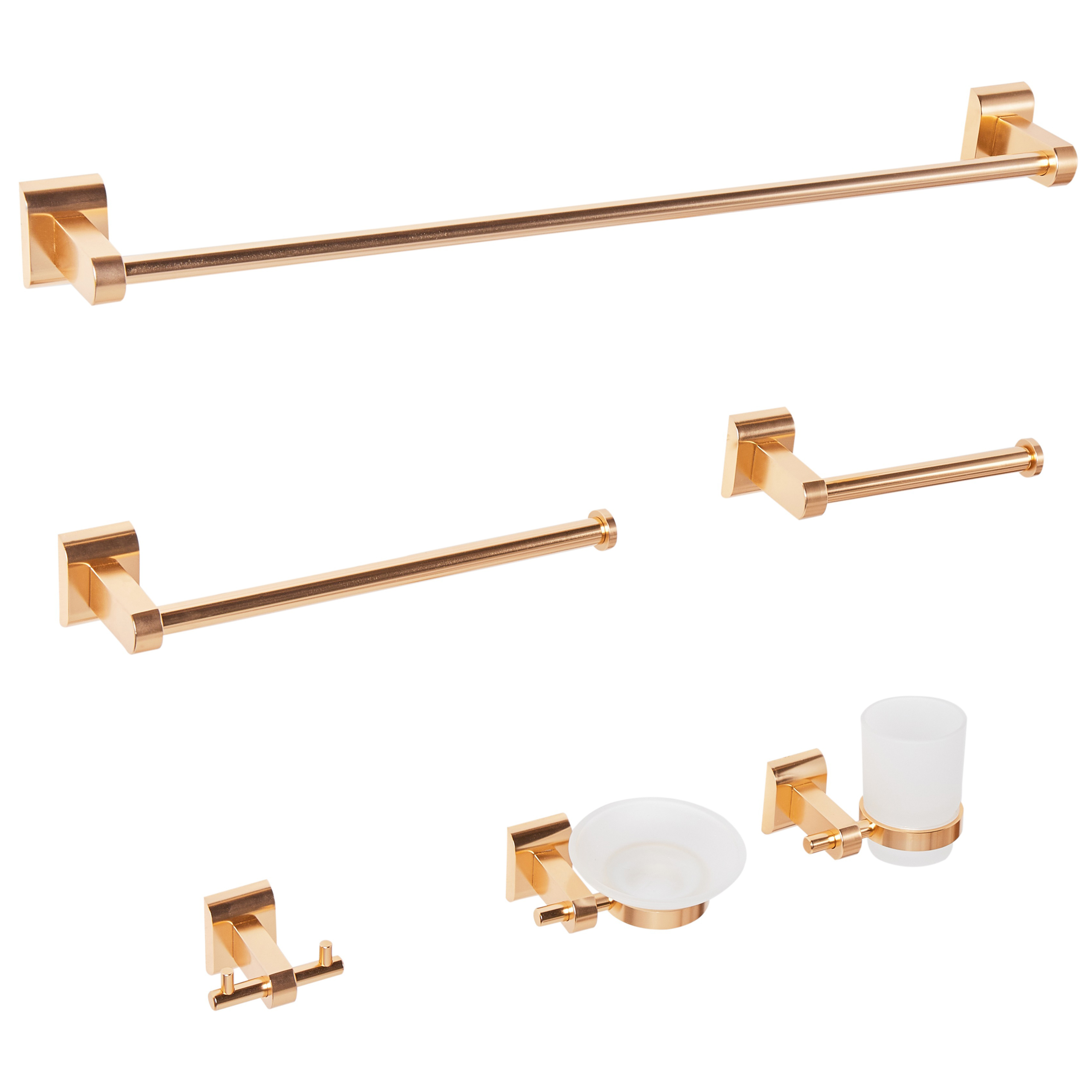 Badrumsbeslag i 6 delar TALARA med handdukshängare och krokar Guld