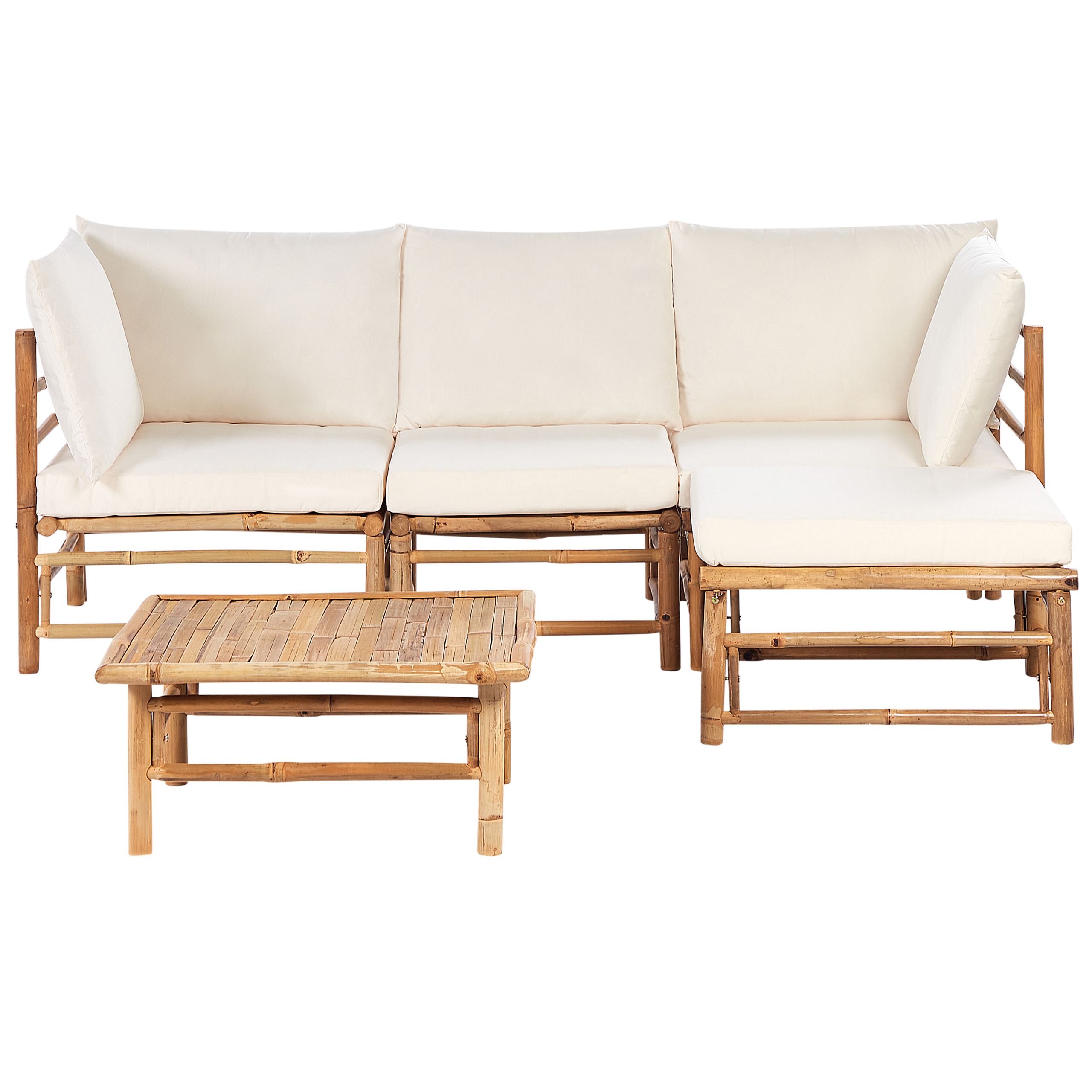 Trädgårdshörnsoffa med bord 4-sits CERRETO Bambu Off-White Vänstervänd