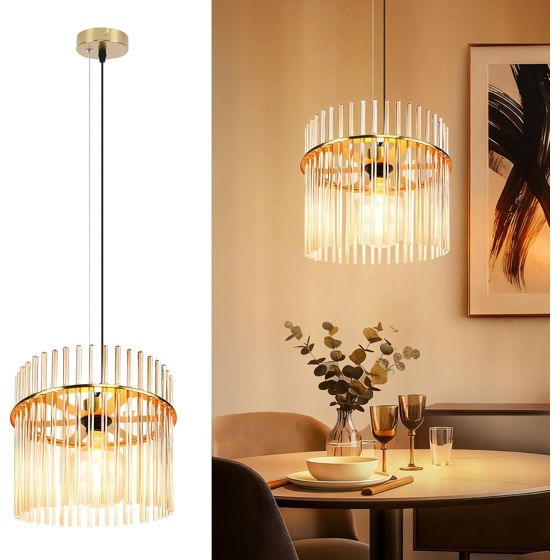 NETTLIFE Retro Guldfärgad Pendellampa, Glaslampa, E27-hållare, 30 cm, För Kök och Café (utan Lampa)