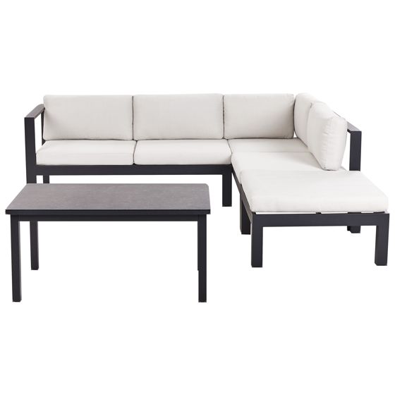 Trädgårdshörnsoffa med bord 5-sits MESSINA Metall Off-White Vänstervänd