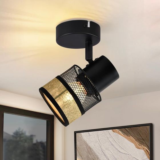 NETTLIFE Takspotlight 1-lampa svart korridorlampa metall vintage guld E27 LED max 40W justerbar 330°